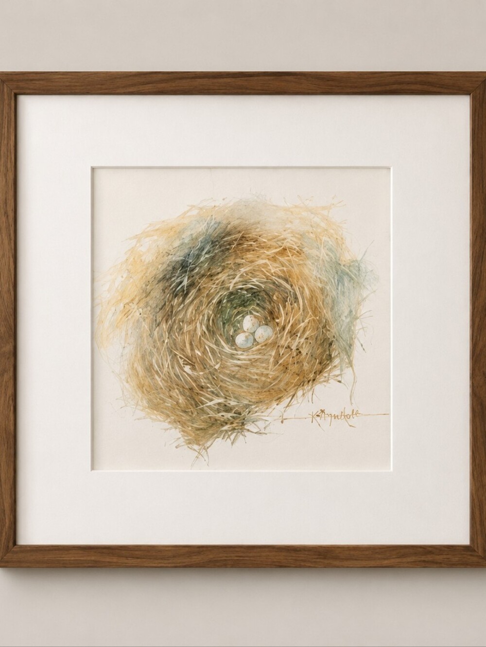 Birds Nest Watercolor on Yupo. Titled, 'Tangled Branches'. 12" X 12" Matted